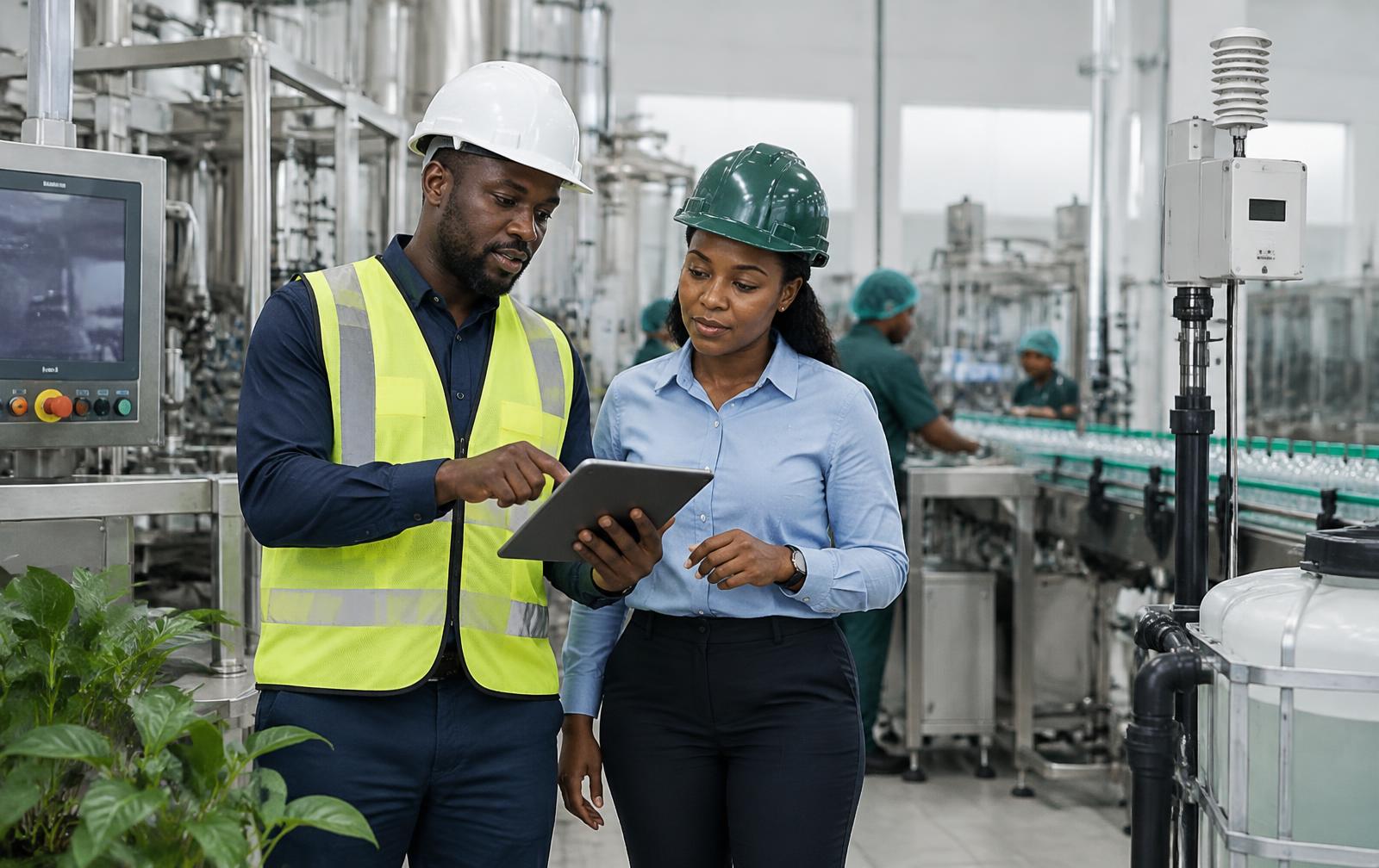Consulting professionals reviewing sustainability practices at an operating site